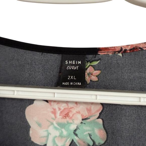 SHEIN Curve 2x Black Floral Dress Women Knee Shin Length Plus Size Gown - Picture 4 of 4